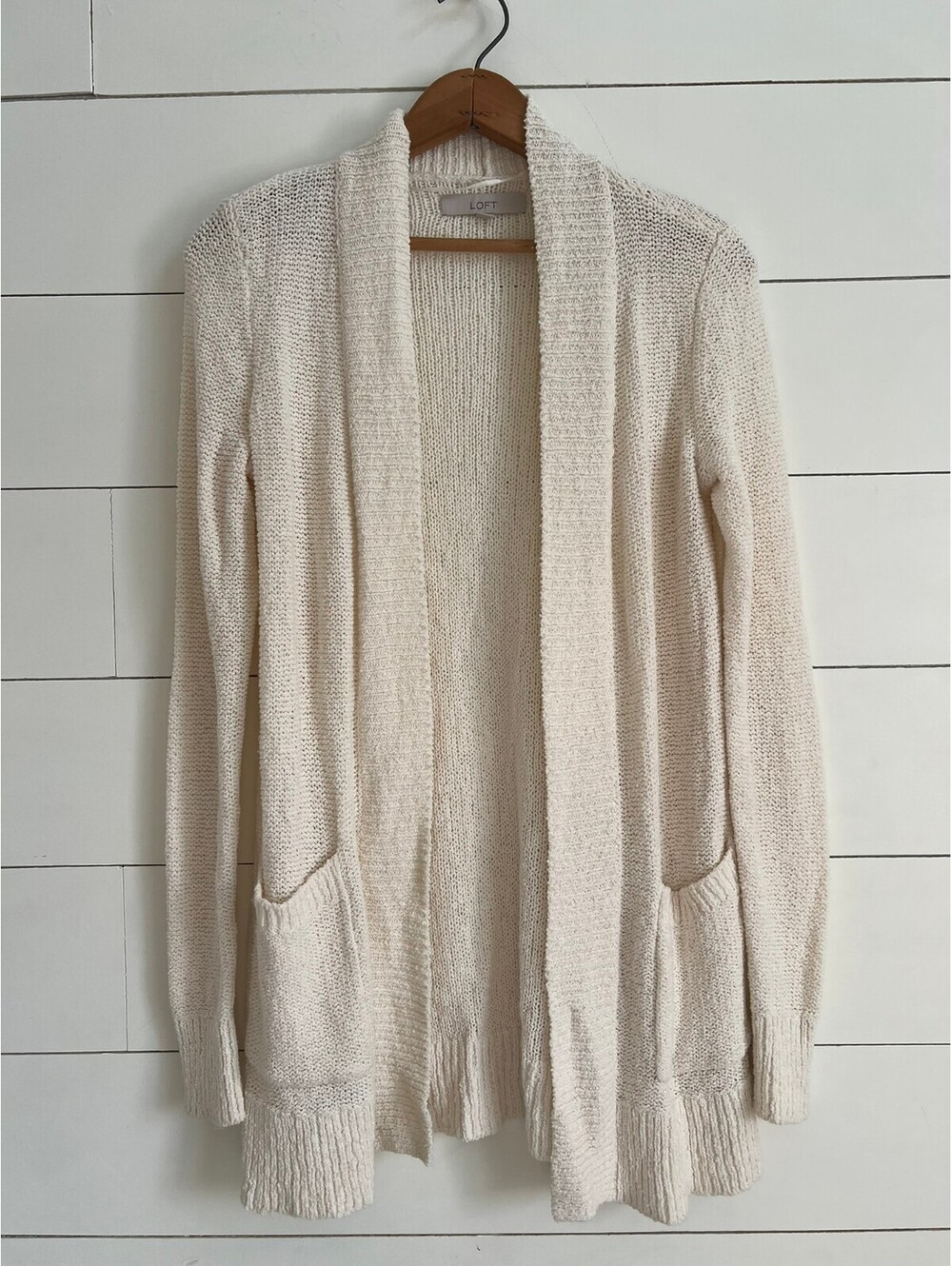 LOFT Cream Cardigan Women's Size XS Open Front Business Casual Boho Minimalist